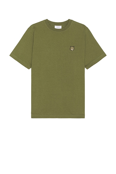 Maison Kitsune Bold Fox Head Patch Comfort T-Shirt in Military Green