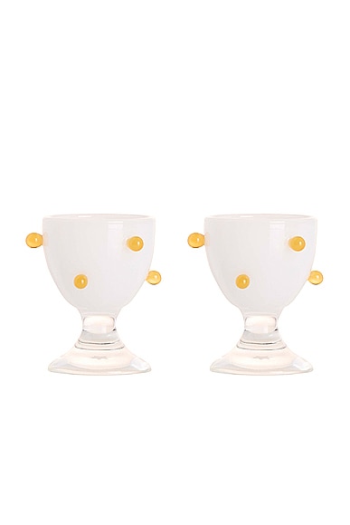 Maison Balzac 2 Pomponette Egg Cups in Clear, White, & Yellow