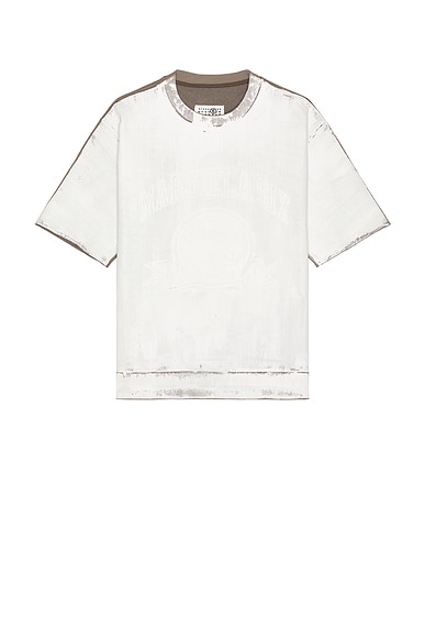 MM6 Maison Margiela Crew Neck Short Sleeve Sweatshirt in Taupe