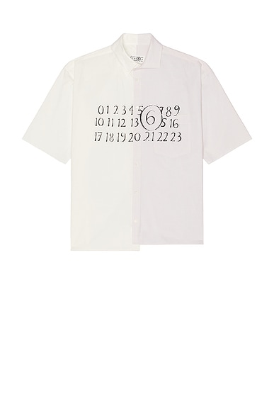 MM6 Maison Margiela Button Down Numbers Shirt in Off White Stripes, White, & Beige