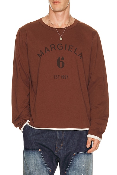 MM6 Maison Margiela Long-Sleeved Top in Light Brown & Ecru