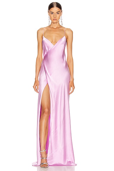 Michelle Mason for FWRD Strappy Wrap Gown in Bubblegum | FWRD