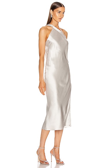 Michelle Mason Crystal Midi Dress In Platinum