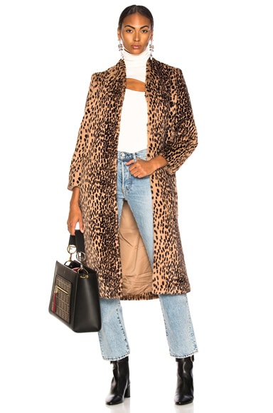Michelle Mason Faux Fur Coat in Champagne Leopard | FWRD