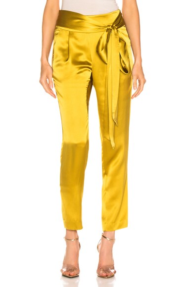 Michelle Mason Pleat Pant With Tie in Citron | FWRD