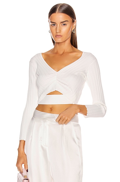 Michelle Mason Off Shoulder Rib Top In Ivory