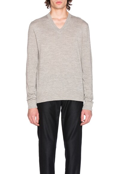 Jersey V Neck Sweater with Elbow Patches