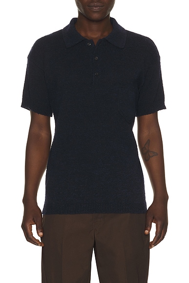 Maison Margiela Short Sleeve Polo Shirt in Blue & Black