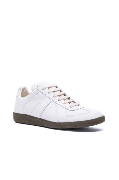 Maison Margiela Nubuck Replica Sneakers in White & Khaki | FWRD