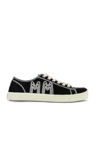 Maison Margiela Tabi Low Top Sneaker in Black in Black & Ecru | FWRD