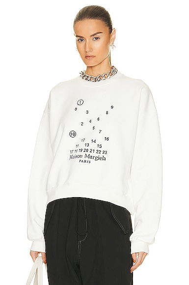 Maison Margiela Mm1 Mm10 Crew-neck Sweatshirt With Maxi Frontal Embroidery In White