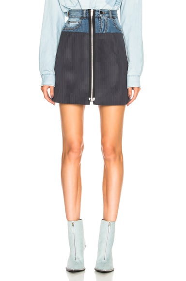 Denim & Knit Zip Front Mini Skirt