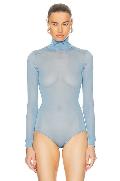 Shop Maison Margiela Viscose Antistram Jersey Bodysuit In Light Blue