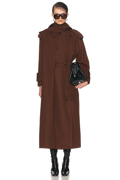 Mimchik Hooded Scarf Trench Coat in Chocolate