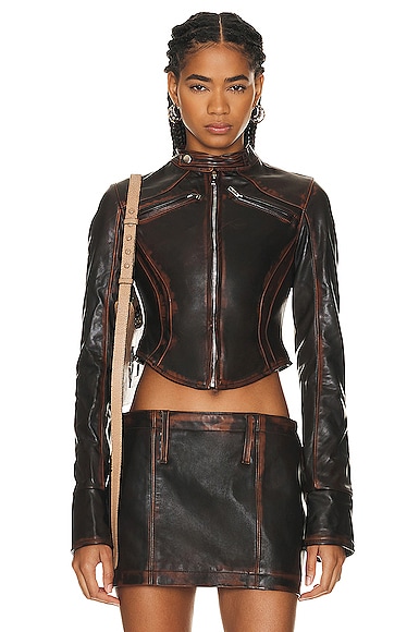 Mimchik Moto Leather Jacket in Brown Leather