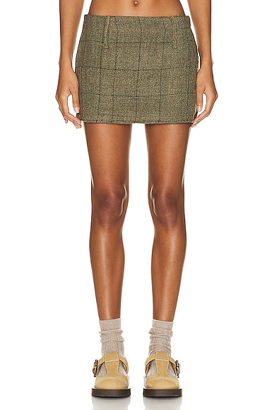 Mimchik Wool Mini Skirt in Olive Check