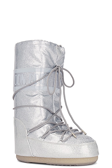 Shop Moon Boot Icon Glitter Boot In Silver