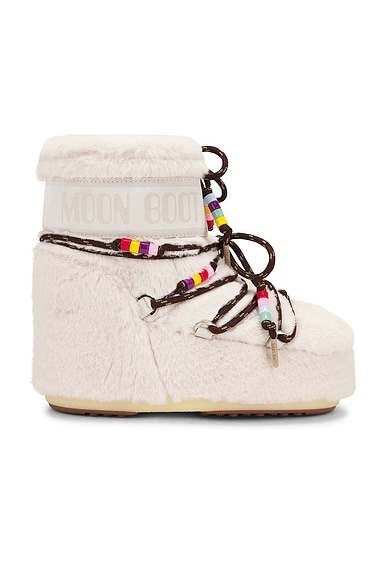 MOON BOOT Icon Low Faux Fur Beads Boot in Cream