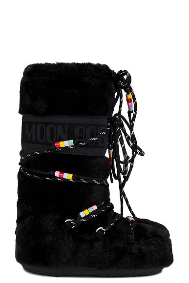 MOON BOOT Icon Faux Fur Beads in Black | FWRD