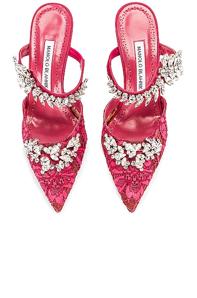 Manolo Blahnik Lurum 90 Mule in Raspberry | FWRD