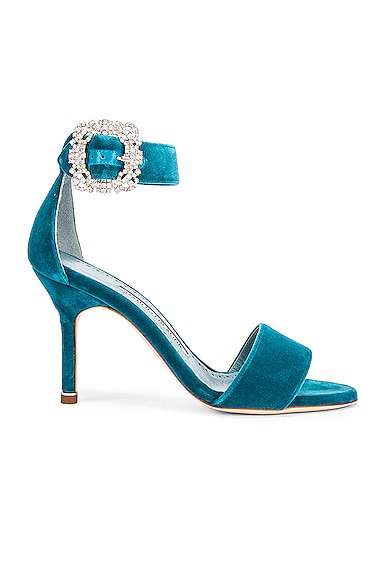 Sandales à Talons Manolo Blahnik CALLISLI - Motif Serpent Turquoise/or, Taille 37, Neuves En Boîte