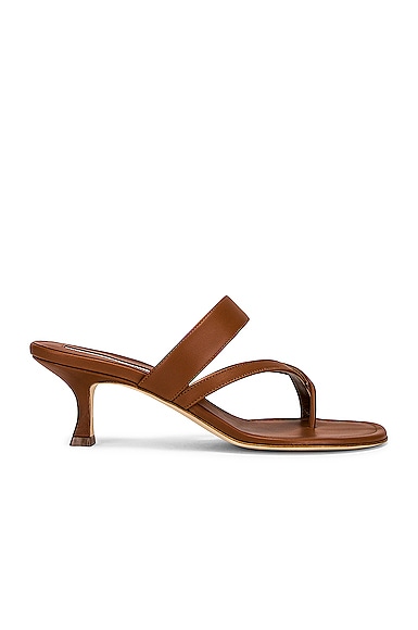 Manolo Blahnik Susa 50 Leather Sandal in Medium Brown