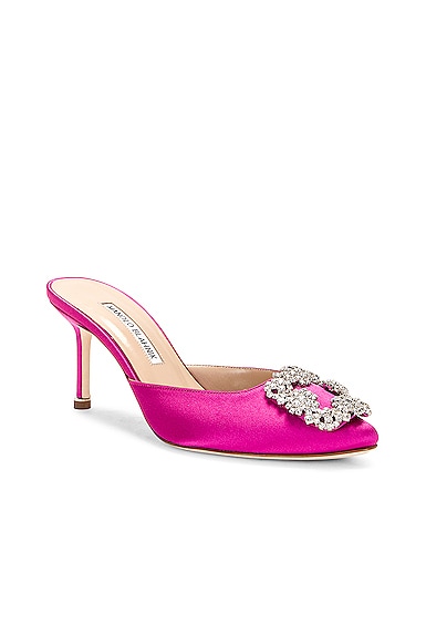 Manolo Blahnik Hangisi 70mm Crystal-embellished Satin Mules In Bright Purple