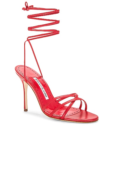 Shop Manolo Blahnik Leva 105 Sandal In Bright Red