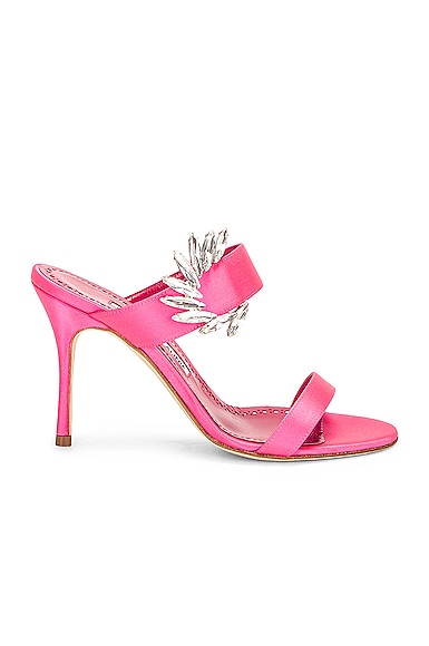 Manolo Blahnik Chivela Crystal Two-band Slide Sandals In Pink