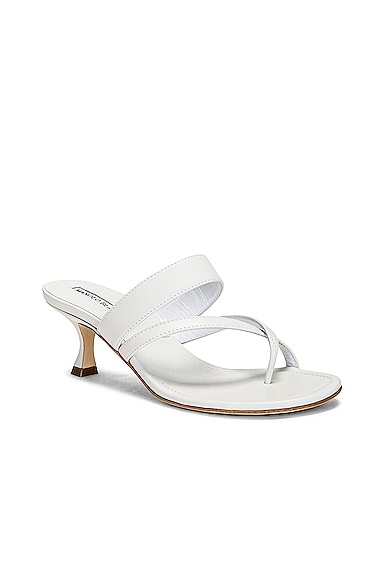 Shop Manolo Blahnik Susa 50 Leather Sandal In Medium Cream