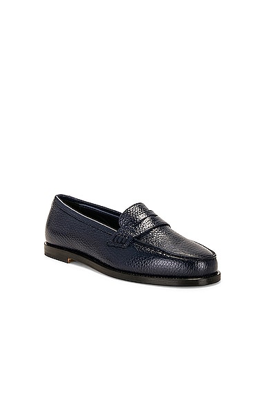 Shop Manolo Blahnik Perrita Leather Loafer In Dark Blue