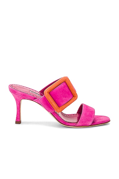 Manolo Blahnik Gable Suede Mule in Bright Pink & Orange | FWRD