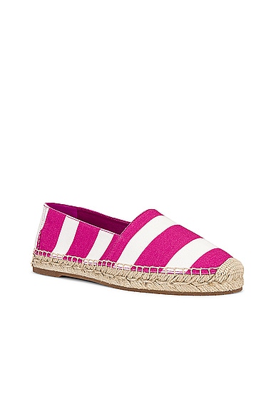 Shop Manolo Blahnik Sombrille Espadrille In Bright Pink Striped Cotton Fabric