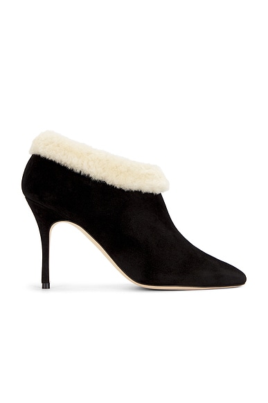 Manolo Blahnik Escaria 90 Suede Boot in Black & Cream