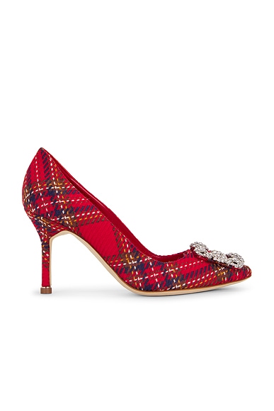 【MANOLO BLAHNIK】レッドベルベットバックルディテールパンプス Manolo Blahnik HANGISI パンプス - Red | FWRD