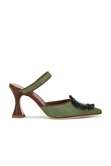Manolo Blahnik Atika 90 Mule in Dark Green
