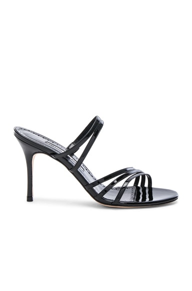 Manolo Blahnik Andena 90 Sandal in Black Patent | FWRD