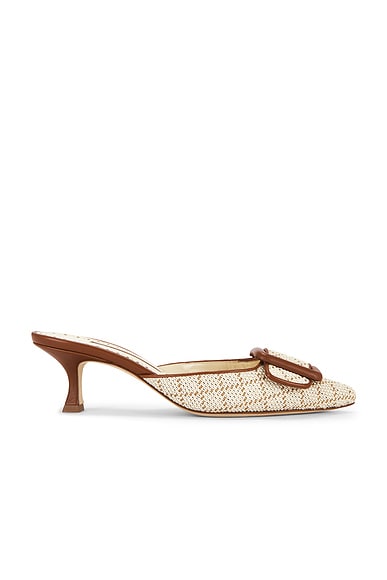 Manolo Blahnik Maysalebi 50 Mule Heel in Medium Brown