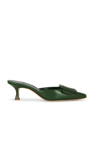 Manolo Blahnik Maysale 50 Mule in Dark Green