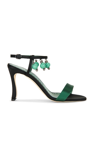 Manolo Blahnik Kasasan 90 Sandal in Dark Green & Black