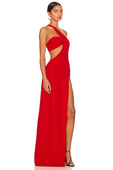 Shop Monot One Shoulder Cut Out Gown In Red