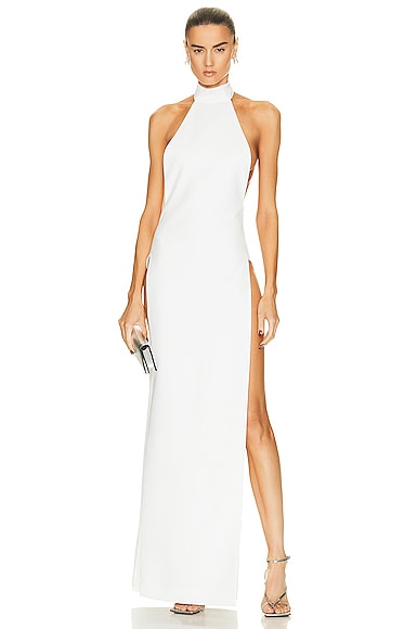 Shop Monot High Slit Halter Dress In White