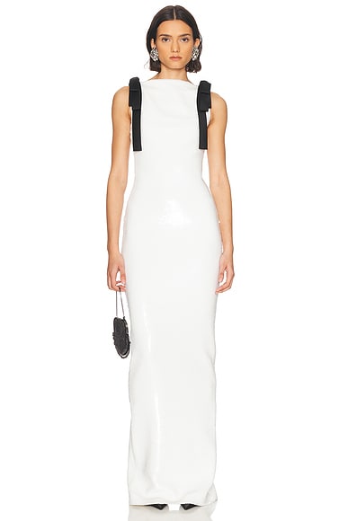 MONOT Bows Sequin Dress in White & Black Bows