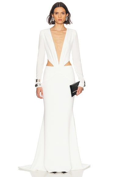 MONOT Cut Out Draped Gown in White