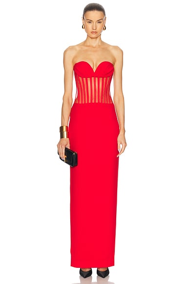 Sweetheart Exposed Bustier Maxi Dress in Red