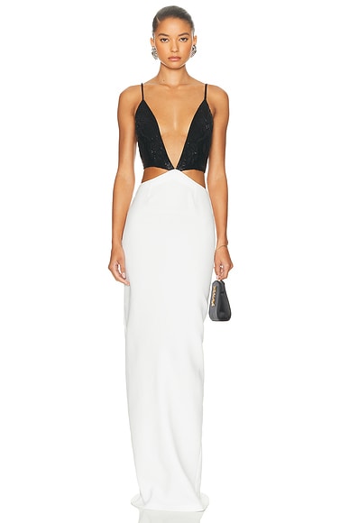 MONOT Cutout Embroidered Maxi Dress in Black & White