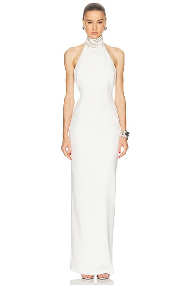 Rectangle Stone Embroidery Collar Slit Dress