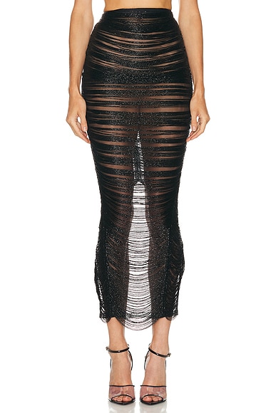 MONOT Beaded Fringe Skirt in Black