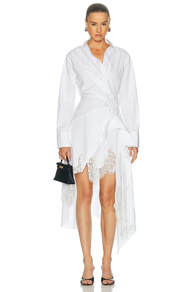 Monse Laced Cascade Shirt Dress in White
