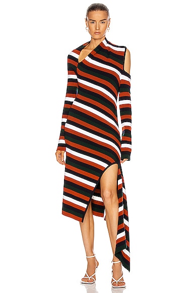 Stripe Sliced Long Sleeve Knit Dress